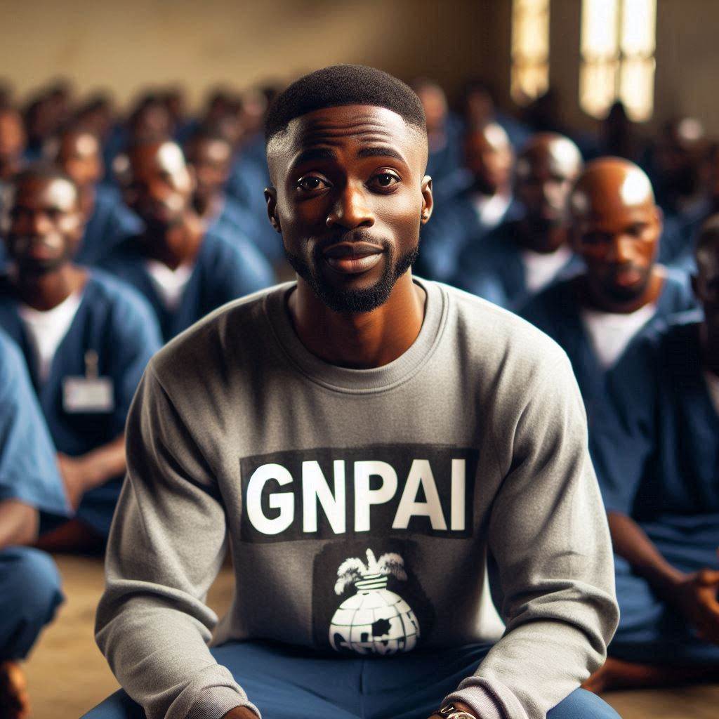 A GNPAI volunteer facilitating a group therapy session with inmates at a Nigerian prison through GNPAI prison reform program in Nigeria.