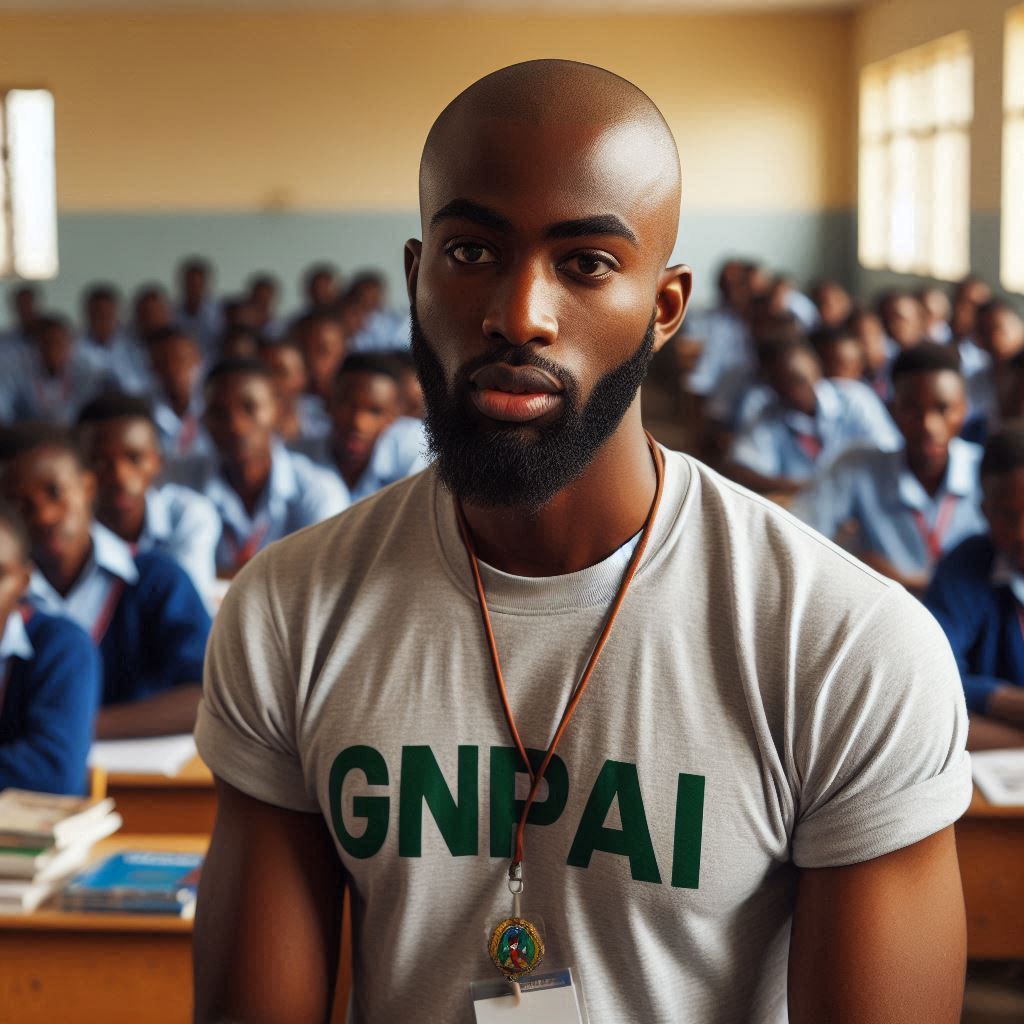 A GNPAI representative leading a discussion on peacebuilding in GNPAI schools program with a classroom of engaged Nigerian students in Nigeria.
