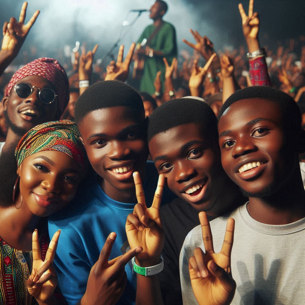 A group of young Nigerians raising their hands in solidarity at a NYPAC Concert organized by GNPAI